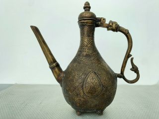 Islamic Indian Bronze Ewer Jug Coffee Tea Pot Mughal Style Persian Heavy 2.  4 Kg