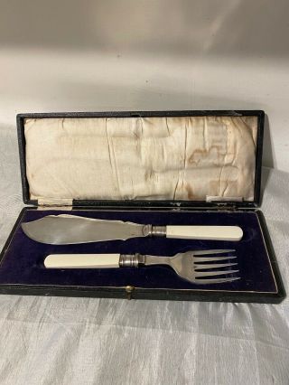 Old Vintage Antique Boxed Fish Servers Silver Plate Wb & S