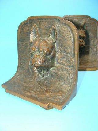 Antique French Bulldog Bookends Bronze Brass Old Vintage Pair 7 Pounds Cast