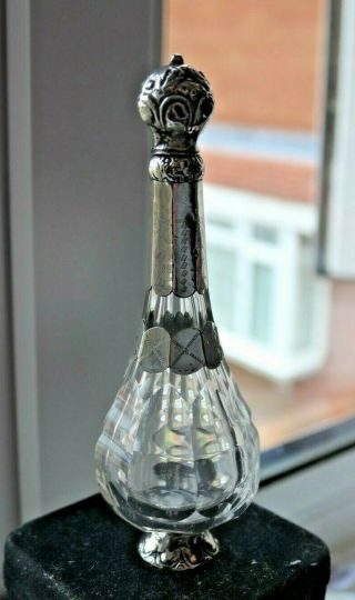 Antique French/continental Silver Hallmarked Cut Glass Perfume/scent Bottle