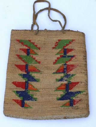 Antique Native American Nez Perce Indian Woven Corn Husk Flat Bag Small Size