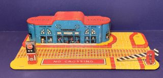 Vintage Marx Toys Tin Metal Litho Union Station Train Platform Terminal Crossing