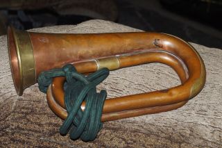 Ww1,  Ww2,  Antique British Military Bugle With Cord,  London Maker