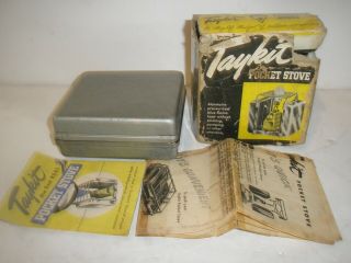 Vintage Travelers Equipment Co.  Taykit Pocket Stove W/ Box & Papers
