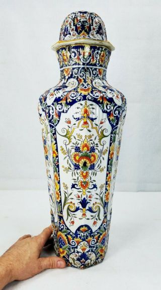 Huge Antique Rouen French Tin Glaze Faience Pottery Vase -