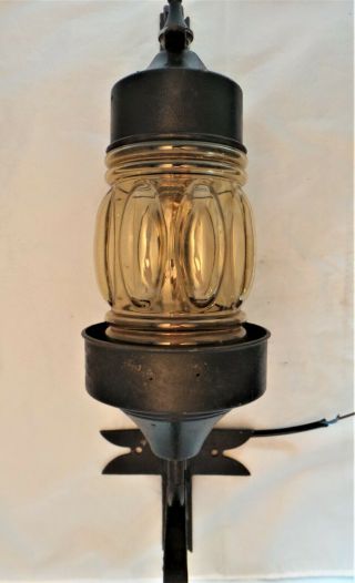 Vintage Wrought Iron & Blown Bubble Glass Porch Light - Wall Mounted