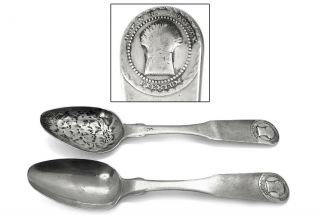 Theophilus Bradbury Coin Silver 1826 Agricultural Premium Spoons Sheaf Of Wheat
