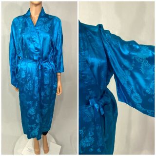 Vintage 100 Pure Silk Chinese Kimono Robe Blue Pure Silk Jacquard Esme Osfm