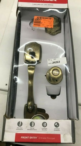 Kwikset Belleview Antique Brass Single Cylinder Door Handleset