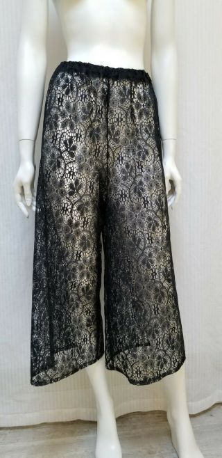 Vintage Sheer Black Lace Wide Leg Palazzo Crop Pants - Size M - Euc