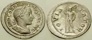 007.  Roman Silver Coin.  Gordian Iii,  Ar Denarius.  Rome.  Jupiter.  Vf