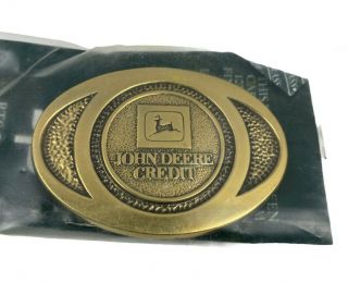 Vintage Solid Brass John Deere Credit Belt Buckle 3 X 2 In Package