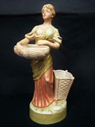 Antique Royal Dux Porcelain Bohemia Lady With 2 Baskets Figure 1900 