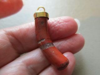 Antique Vintage Art Deco Gold Filled Glass Coral Branch Fob Charm Quirky Pendant