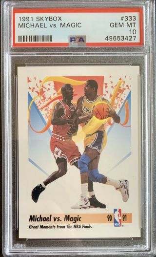 1991 Skybox Basketball Michael Jordan Vs.  Magic Johnson 333 Psa 10 Gem