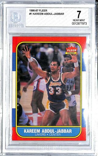 1986 Fleer Kareem Abdul - Jabbar Basketball Card 1 La Lakers Bgs 7 Near