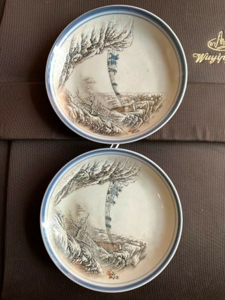 Chinese Antique Famille Rose Landscape Porcelain Plates