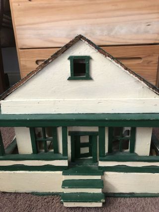 Antique Wooden Doll House Hand Made Architectural Model Folk Art Roof Comes Off