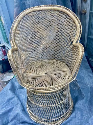 Vintage 60 - 70s Wicker Rattan Peacock Chair W/high Back - Great Shape
