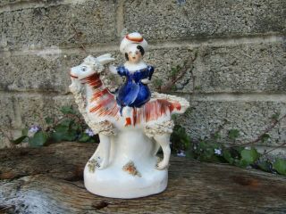 Antique 19th Century Staffordshire Pottery Figure Girl On A Goat - Figural