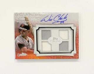 2021 Topps Sterling Red Will Clark Quad Jersey Relic Signed Auto 5/5 Giants
