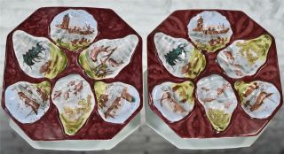 Rare Antique Austrian Porcelain Unusual Oyster Plates Pair Vintage Square