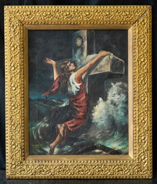 Antique Religious Oil Painting On Canvas