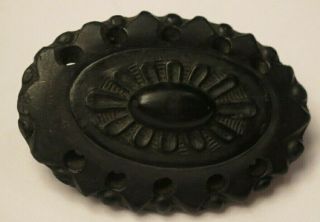 Antique Victorian Black Carved Whitby Jet Mourning Brooch