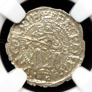 Hungary.  Ferdinand I Silver Denar,  1555 - Kb,  Ngc Ms62