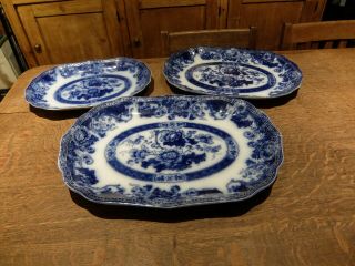 1 X Wood&son Antique Flo Blue Royal Semi Porcelain Verona Platter16.  5 " X12 "