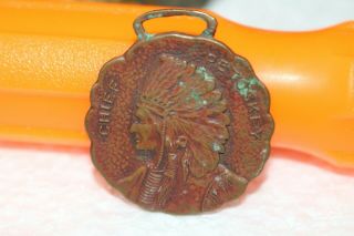 Antique Indian Chief Petoskey Portland Cement Michigan Watch Fob Sign