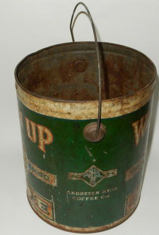 ANTIQUE ANDRESEN RYAN COFFEE CO WAK - EM UP DULUTH MN COFFEE TIN CAN 3
