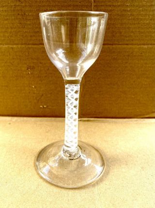 Antique Early 1800’s Air Twist Stem Wine Glass Plain Bowl Multiple Spiral