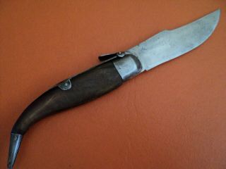 antique 1950s spanish toledo mudela folding navaja knife acid etched horn brass 5