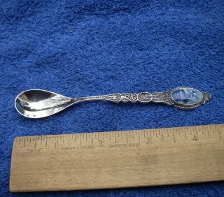 Fine Dutch 833 Silver Souvenir Demi Spoon - Painted Delft Pottery Cabochon - Nr