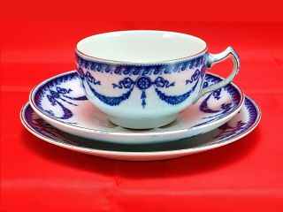 Antique 1906 Art Nouveau Flow Blue,  Faience Ceramic Art Co " Empire " Pattern Trio