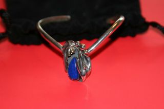 Antique Very Well Crafted Sterling Silver Deep Blue Lapis Lazuli Bracelet