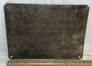 Antique Us Post Office Brass Plaque Sign Thomas Kane Boats Engines School Opera