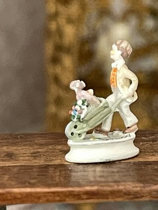 Vintage Artisan Miniature Dollhouse Robert Olszewski Bronze Boy Dog Wheelbarrow