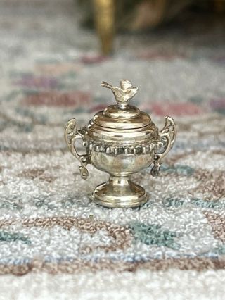 Miniature Dollhouse Artisan Peter Acquisto Sterling Silver Covered Dish Bird