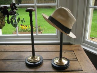 A Antique Ebonised Wood And Brass Hat / Wig Stands J