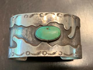 Antique Navajo Bracelet - Coin Silver Wide Cuff - Heavy 3.  4 Oz
