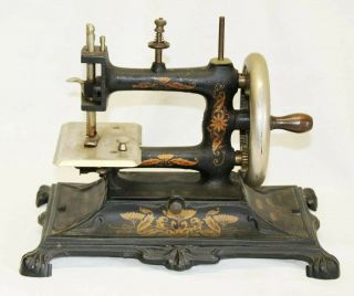 Antique German Muller 12 Hand Crank Cast Iron Miniature Sewing Machine - -