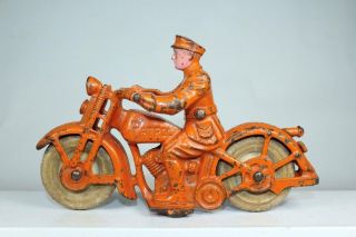 Estate Fresh Antique Cast Iron Hubley Police Patrol Motorcycle All