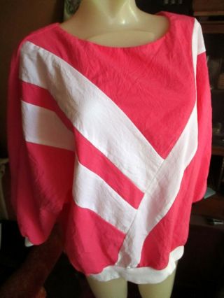 Large True Vtg 90s Pink/white Block Color Thin Polyester Oversize T - Shirt Top
