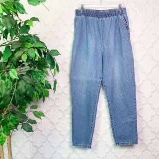 Vintage 90s Elastic Waist High Rise Straight Leg Light Wash Mom Jeans Size 12 2