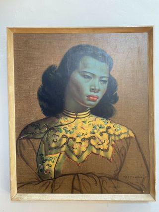 Chinese Girl Aka Green Lady Tretchikoff Boots Framed Mid Century Vintage Retro