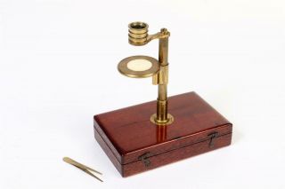 Vintage C1860 Field Or Botanical Type Microscope With Case 2068