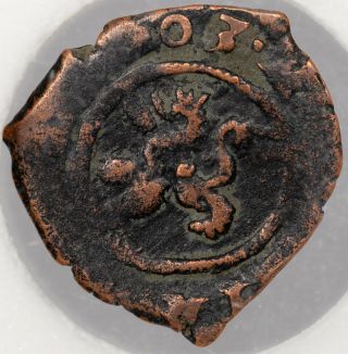World Pirate Era Spanish Bronze Nummis C.  1400 - 1600 Ad In Slab