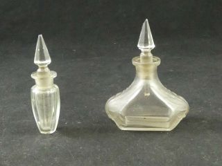 2 Antique / Vintage Glass Perfume Scent Bottles Art Deco
